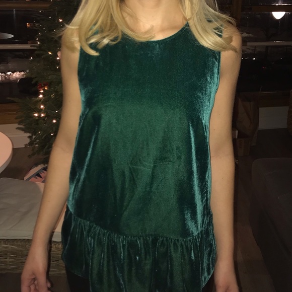 J.Crew Green Velvet peplum top - Picture 3 of 4